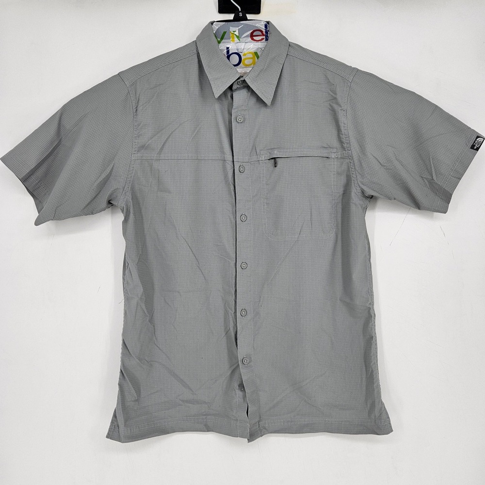 The North‎ Face Shirt Mens Medium Button Up Gray Short Sleeve Outdoors FLAWS